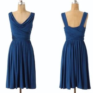 Anthropologie Deletta Pezza Dress Teal Blue Ruched Jersey Cowl Neck Size Small S